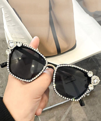 Cute Black Resin Zircon Cat's Eye Sunglasses