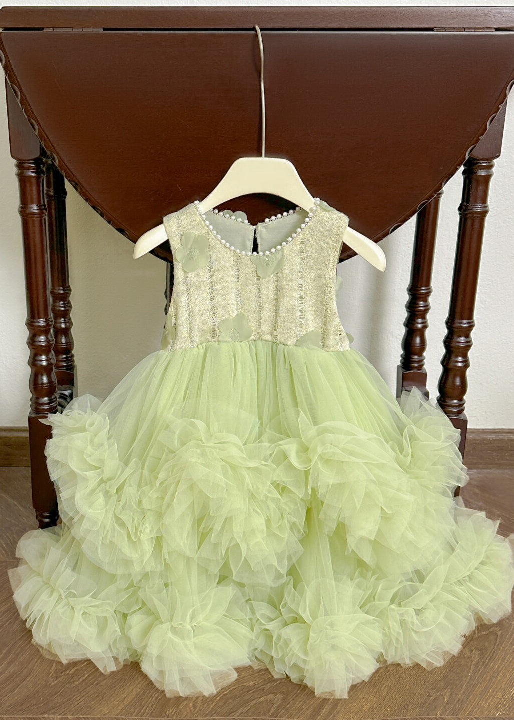 Cute Green Flower Patchwork Tulle Baby Girls Vacation Dresses Summer