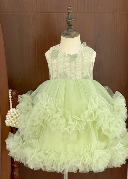 Cute Green Flower Patchwork Tulle Baby Girls Vacation Dresses Summer