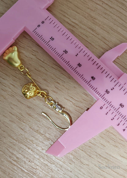 Cute Little Feet 14K Gold Long Drop Earrings