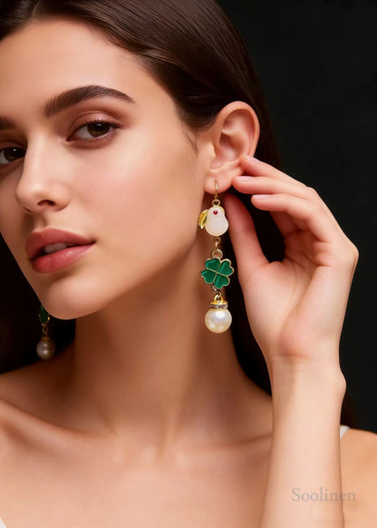 Cute Little White Rabbit Jade Fine Pearl Drop Earrings
