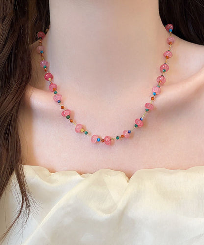 Cute Pink Alloy Crystal Beadin Gratuated Bead Necklace