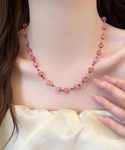 Cute Pink Alloy Crystal Beadin Gratuated Bead Necklace