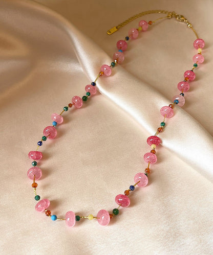 Cute Pink Alloy Crystal Beadin Gratuated Bead Necklace