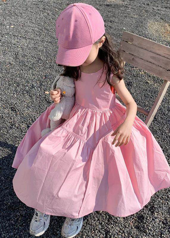Cute Pink Patchwork Kids Maxi Dress Summer