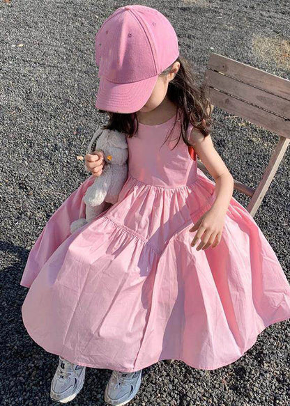 Cute Pink Patchwork Kids Maxi Dress Summer