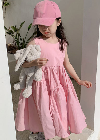 Cute Pink Patchwork Kids Maxi Dress Summer