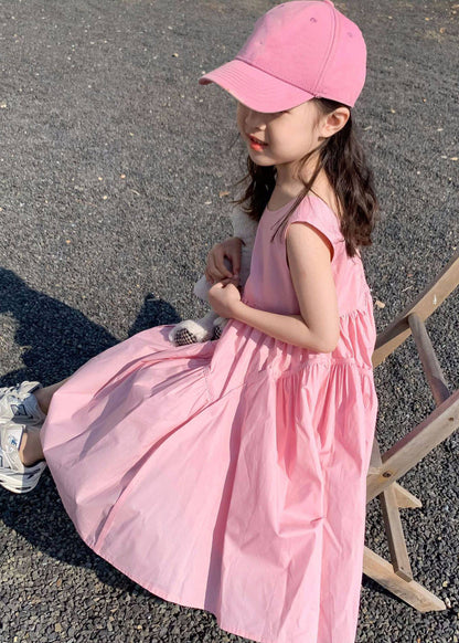 Cute Pink Patchwork Kids Maxi Dress Summer