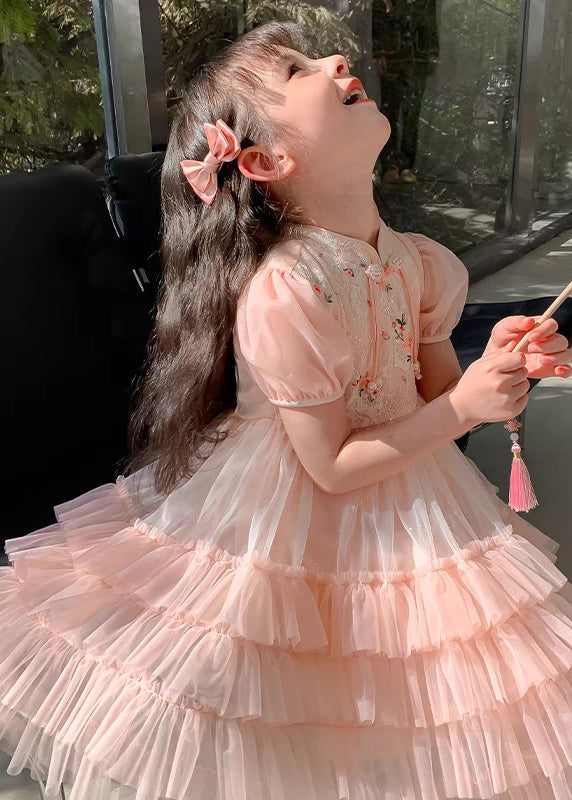 Cute Pink Tasseled Patchwork Tulle Baby Girls Holiday Dress Summer
