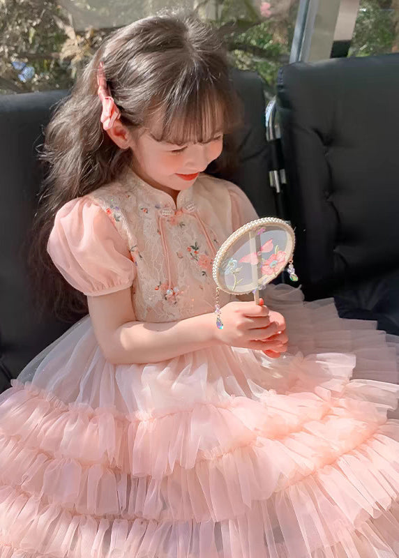 Cute Pink Tasseled Patchwork Tulle Baby Girls Holiday Dress Summer