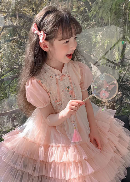 Cute Pink Tasseled Patchwork Tulle Baby Girls Holiday Dress Summer