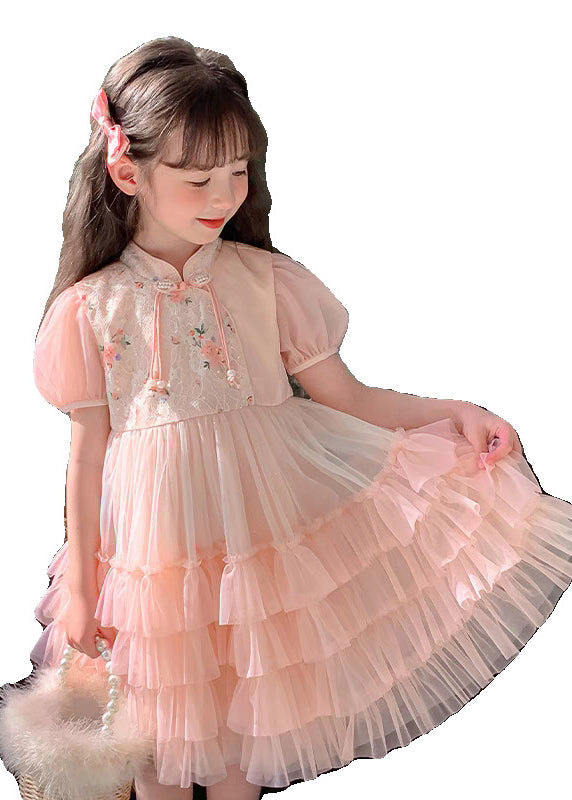 Cute Pink Tasseled Patchwork Tulle Baby Girls Holiday Dress Summer