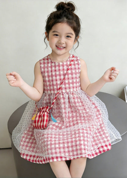 Cute Red Plaid Patchwork Tulle Baby Girls Day Dresses Summer