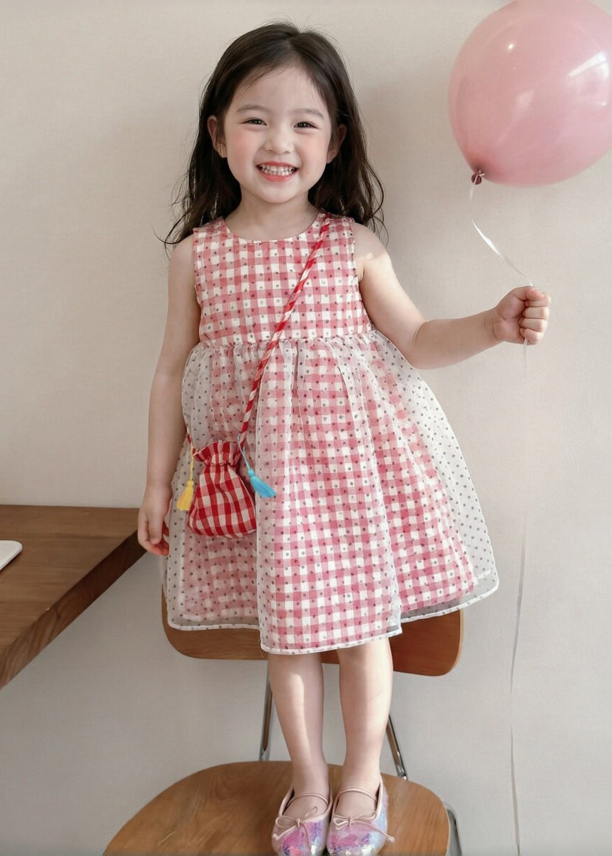 Cute Red Plaid Patchwork Tulle Baby Girls Day Dresses Summer