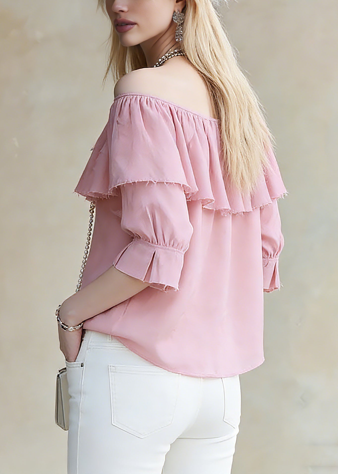 Cute Red Slash Neck Ruffled Patchwork Solid Top Half Sleeve