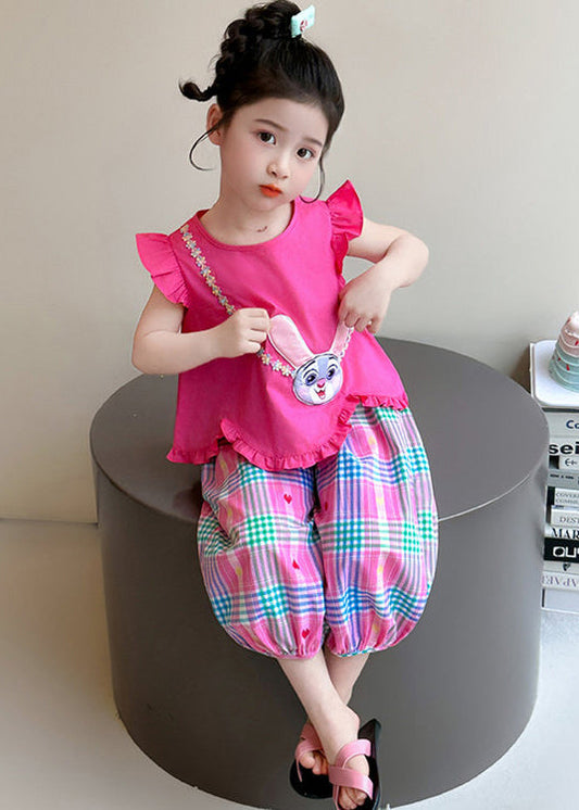 Cute Rose Ruffled Rabbit Cotton Baby Girls Two Pieces Set Summer