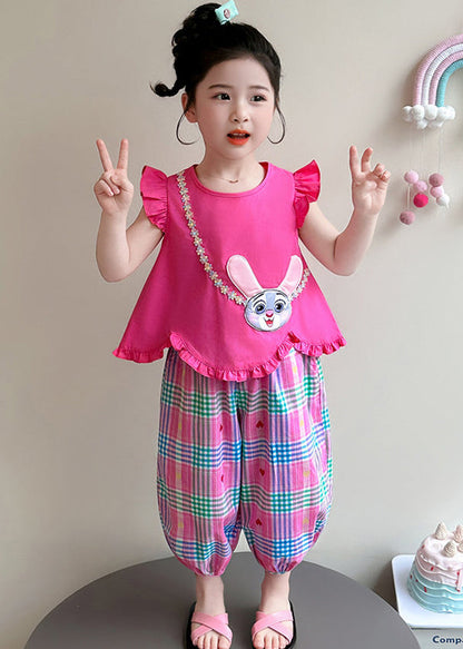 Cute Rose Ruffled Rabbit Cotton Baby Girls Two Pieces Set Summer