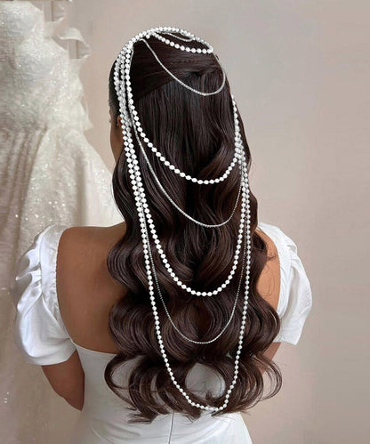 Cute Silk Pearl Zircon Chain HairPiece