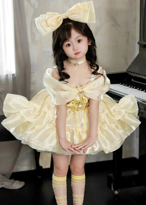 Cute Yellow Slash Neck Patchwork Silk Girls Vacation Mid Dress Summer