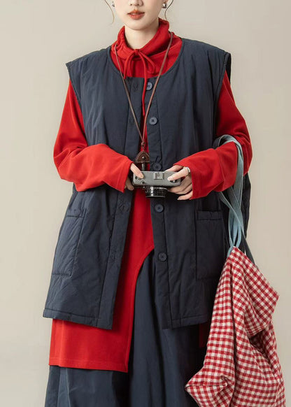 DIY Black Oversized Pockets Fine Cotton Filled Parka Vests Winter