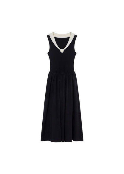 DIY Black Patchwork Flower Cotton Holiday Dress Sleeveless