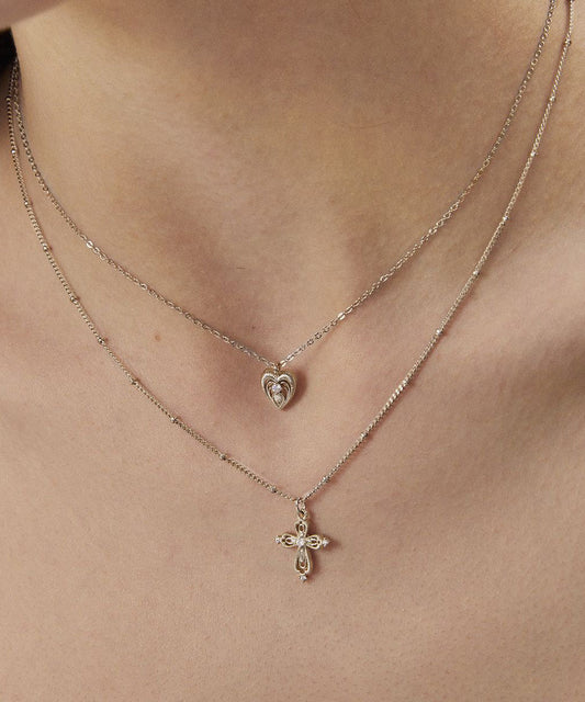 DIY Gold Copper Overgild Double Layered Cross Love Pendant Necklace