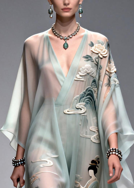 DIY Light Blue Oversized Print Chiffon Dress Summer