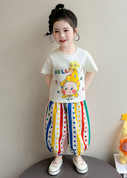 DIY Rainbow Oversized Print Cotton Baby Girls Two Pieces Set Summer