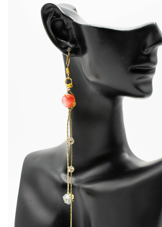 DIY Red Crystal Fringe Trim Rhinestone Drop Earrings