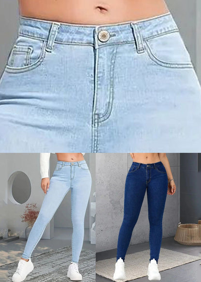 Dark Blue Pockets Button Patchwork Solid Denim Pants