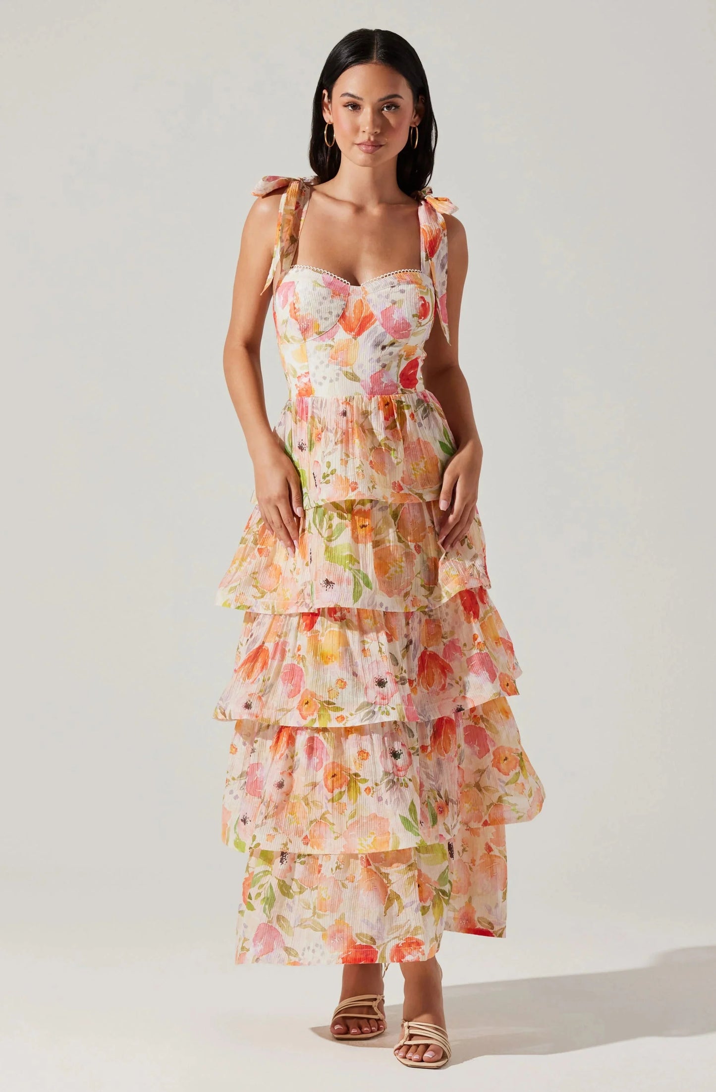 Zirconia Tie Strap Tiered Dress