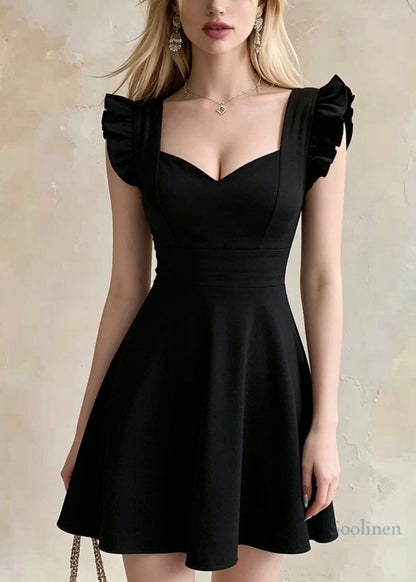 Elegant Black Bustier Top Cotton Mid Dress Summer