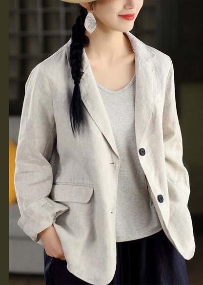 Elegant Blue Peter Pan Collar Pockets Linen Jacket Spring