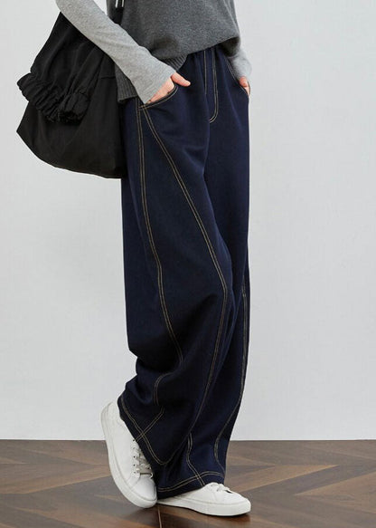 Elegant Blue Pockets Patchwork Denim Pants Spring