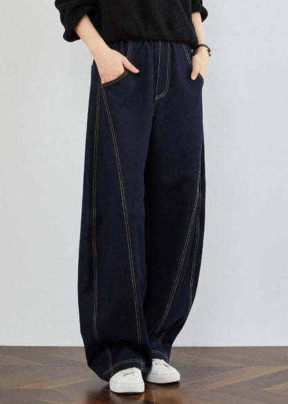 Elegant Blue Pockets Patchwork Denim Pants Spring