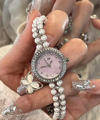 Elegant Blue Stainless Steel Pearl Reinforced Glass Quartz Movement Watches