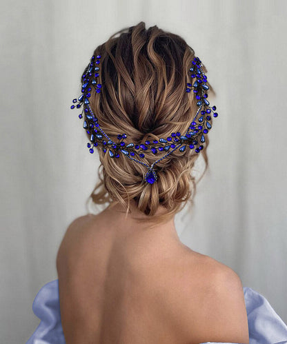 Elegant Blue Zircon Water Dropl Pearl HairPiece