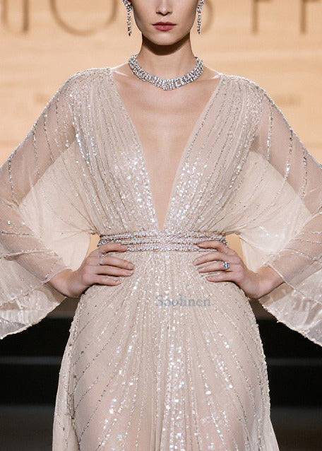 Elegant Champagne Sequins Hollow Out Tulle Party Dress Summer