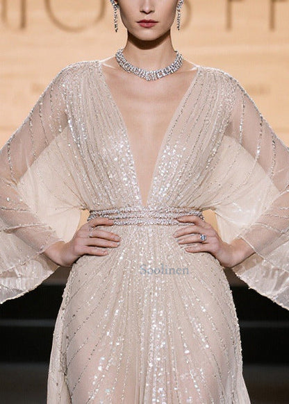 Elegant Champagne Sequins Hollow Out Tulle Party Dress Summer
