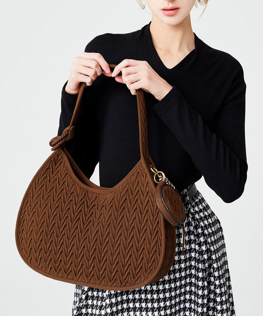 Elegant Chocolate Striped Solid Durable Cotton Hobo Bag