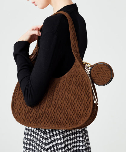 Elegant Chocolate Striped Solid Durable Cotton Hobo Bag