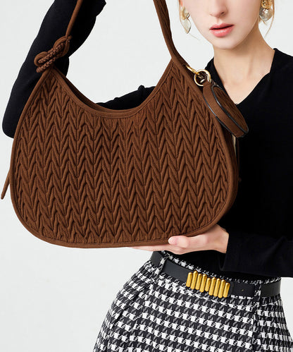 Elegant Chocolate Striped Solid Durable Cotton Hobo Bag