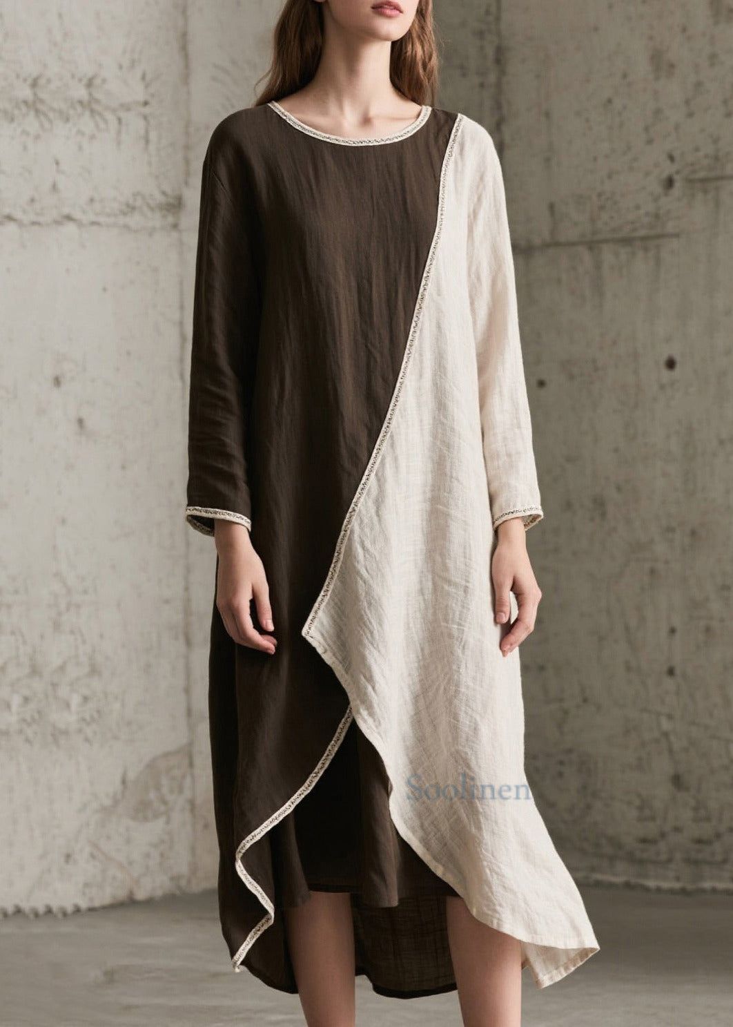 Elegant Colorblock Asymmetrical Oversized Cotton Maxi Dresses Spring