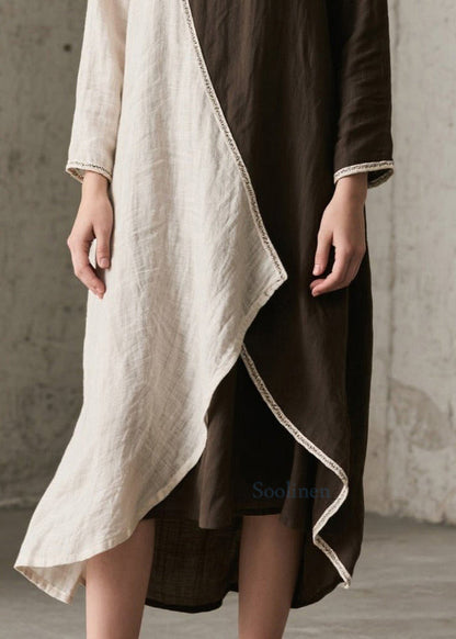 Elegant Colorblock Asymmetrical Oversized Cotton Maxi Dresses Spring