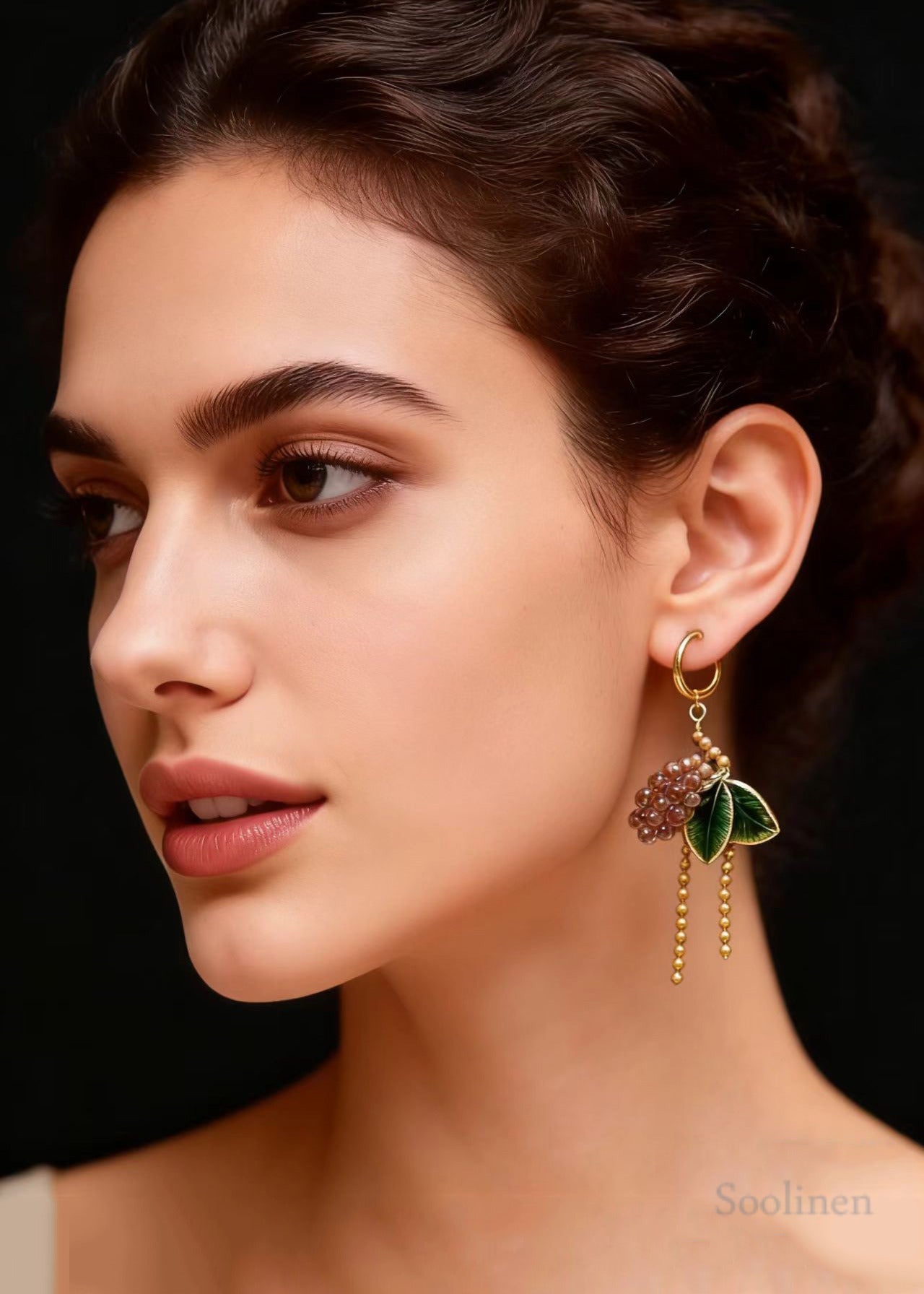Elegant Green Leaves Grapes Tassels Drop Earrings