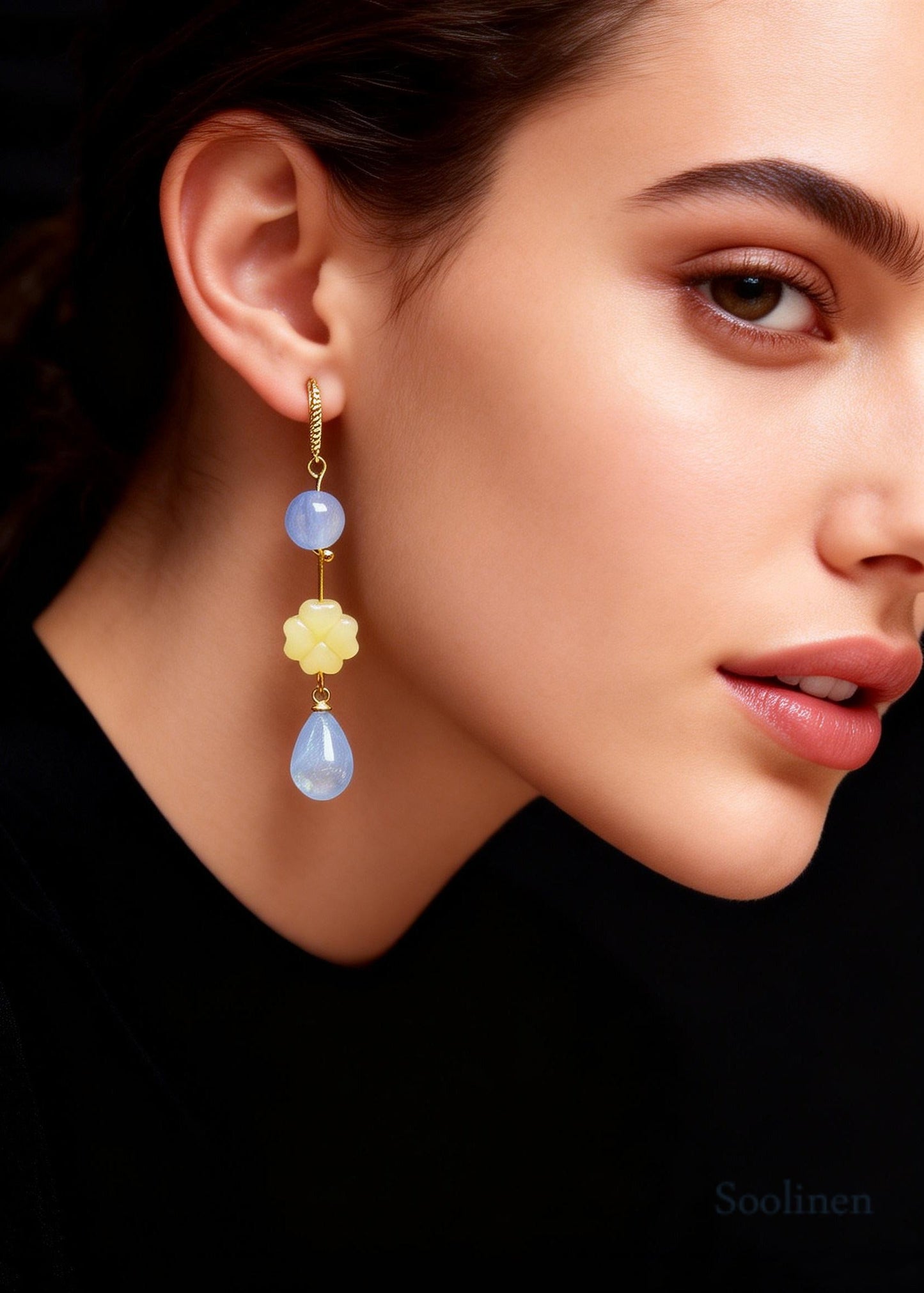 Elegant Light Blue Water Droplet Fine Jade Drop Earrings