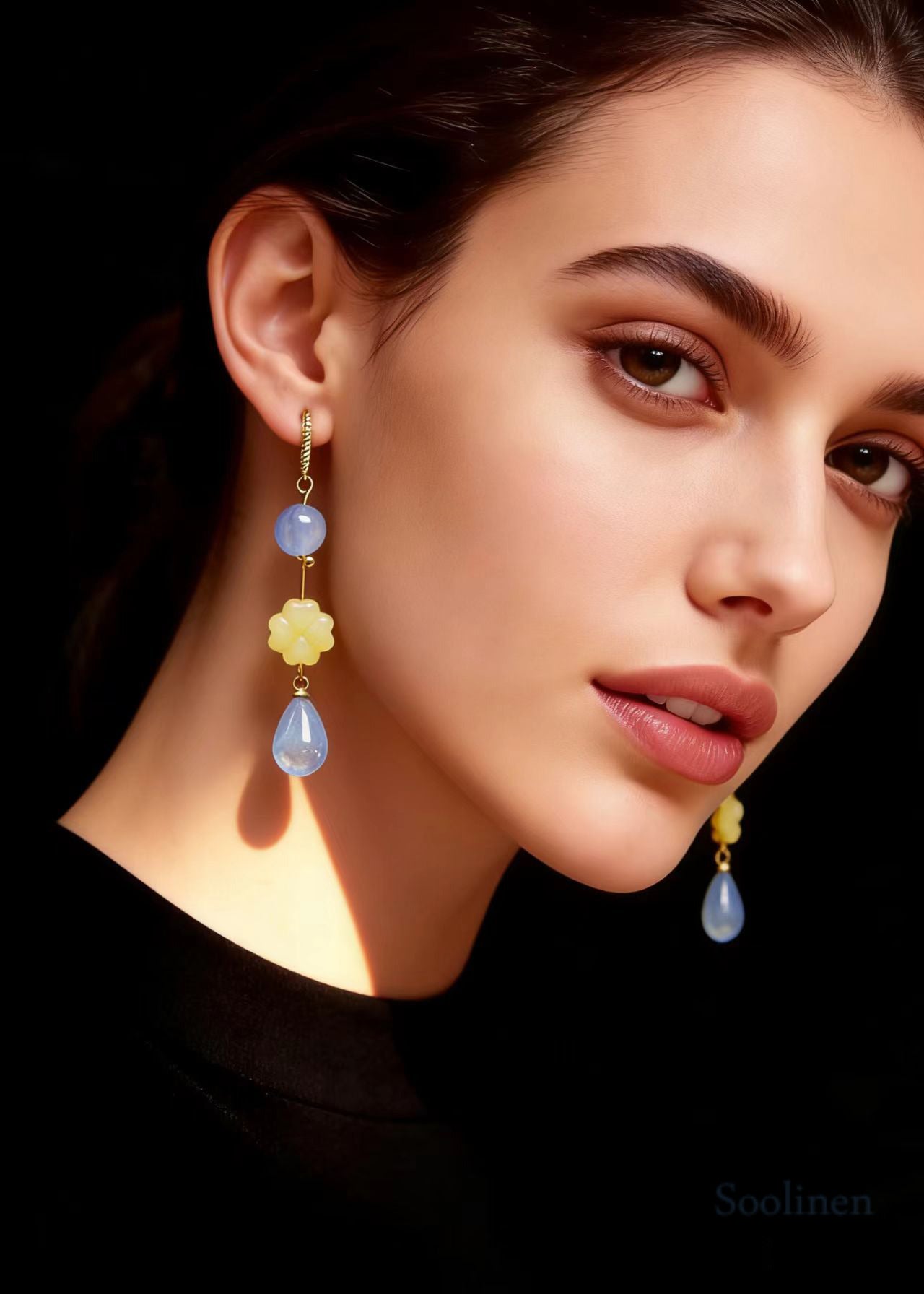 Elegant Light Blue Water Droplet Fine Jade Drop Earrings