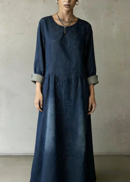 Elegant Navy Oversized Denim Ankle Dress Spring
