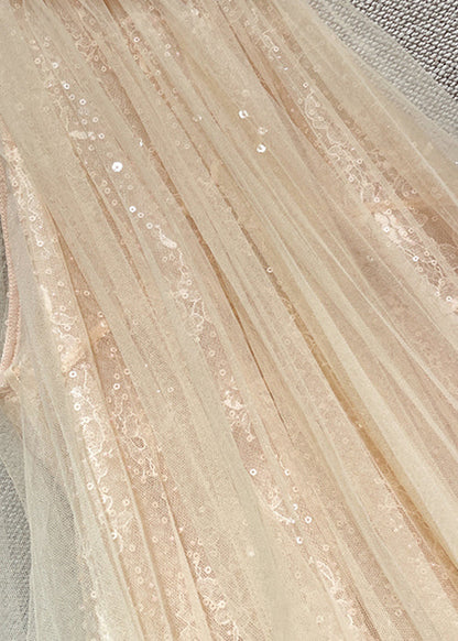 Elegant Pink Floral Sequins Tulle Mini Dress Sleeveless