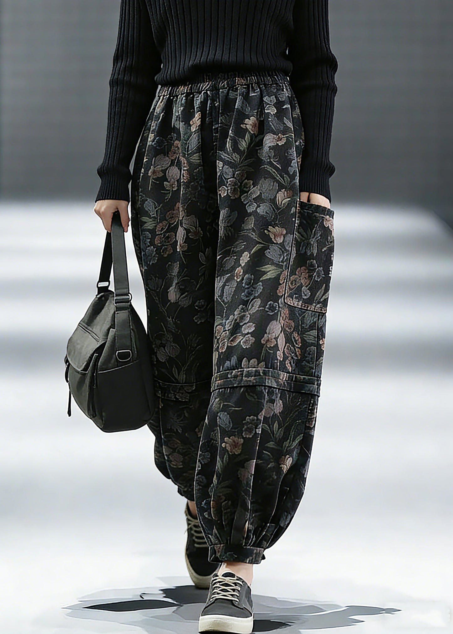 Elegant Print Denim Pants lantern Pants Cotton